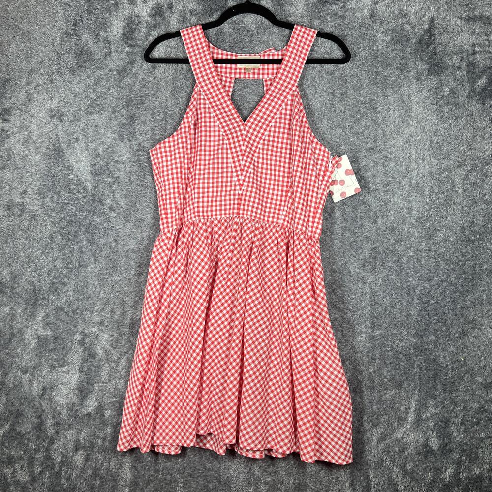 Marilyn Monroe Dress Womens L Red Gingham Fit & Flare Sundress V-Neck Strappy